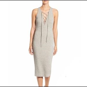 ASTR Lace-up ribbed Midi Dress